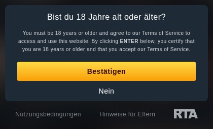 Ausschnitt der Schranke: die deutsche Frage, der englische Erklärungssatz, Bestätigen und Nein